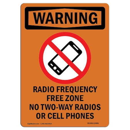 Signmission OSHA WARNING Sign, Radio Frequency Free W/ Symbol, 14in X 10in Aluminum, 10" W, 14" L, Portrait OS-WS-A-1014-V-13481